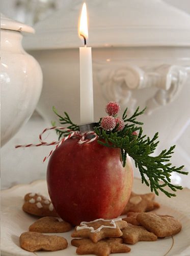 centro de mesa para navidad con manzana